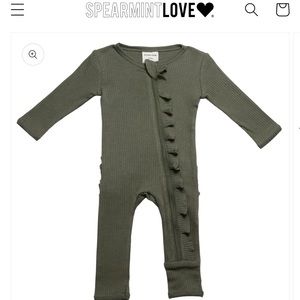 Spearmint Love - Organic Ribbed Ruffle Zip Romper - Fern